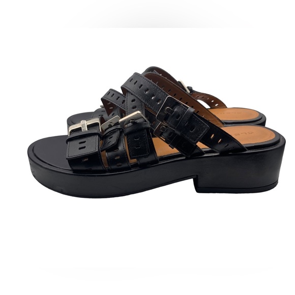 Clergerie Fantom Buckled Laser-Cut Leather Platform Sandals Black - Picture 2 of 8